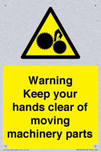 Warning - Keep your hands clear of moving machinery parts